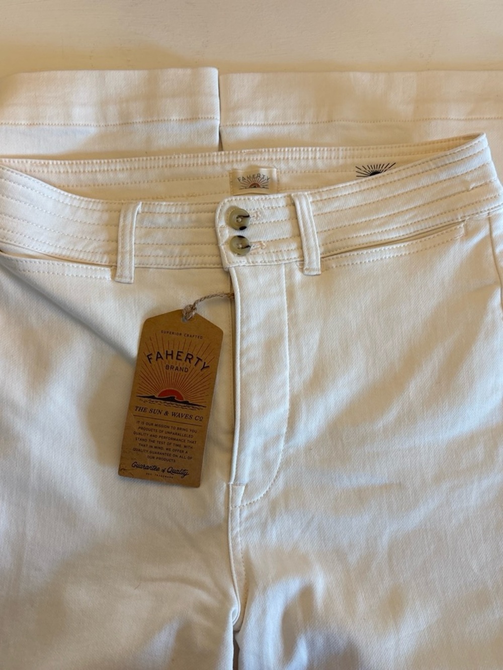 Faherty Cream High-Rise Zip Jeans